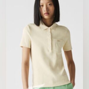 Lacoste Short Sleeve Cream Ribbed Polo with Pocket